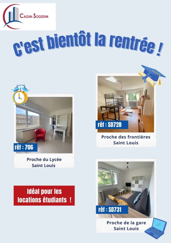 C’est bientôt la rentrée ! Studios meublés proches de la gare, du lycée et des frontières. Idéal pour les étudiants à la rentrée !